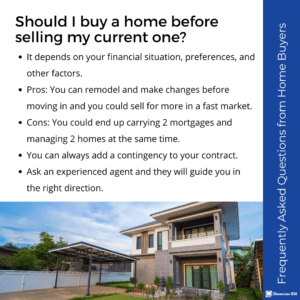Frequently Asked Questions from Home Buyers Should I buy a home before selling my current one