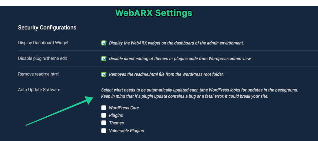 Use WebARX to update your WordPress theme and plugins